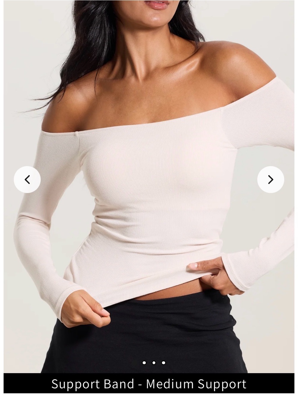 Klassy Off-Shoulder Long Sleeve Ribbed Top in Cream